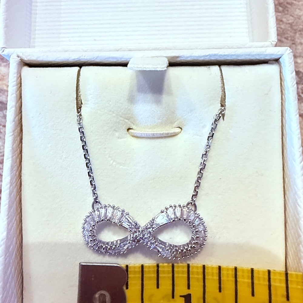 Boxed Swarovski Silver Infinity Crystal Pave cut Pendant Necklace